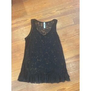 Cute Black See Through Flower Design top